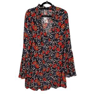 Free People Magic Mystery Tunic Shirt Top Size Large Bell Sleeve Floral Flowy